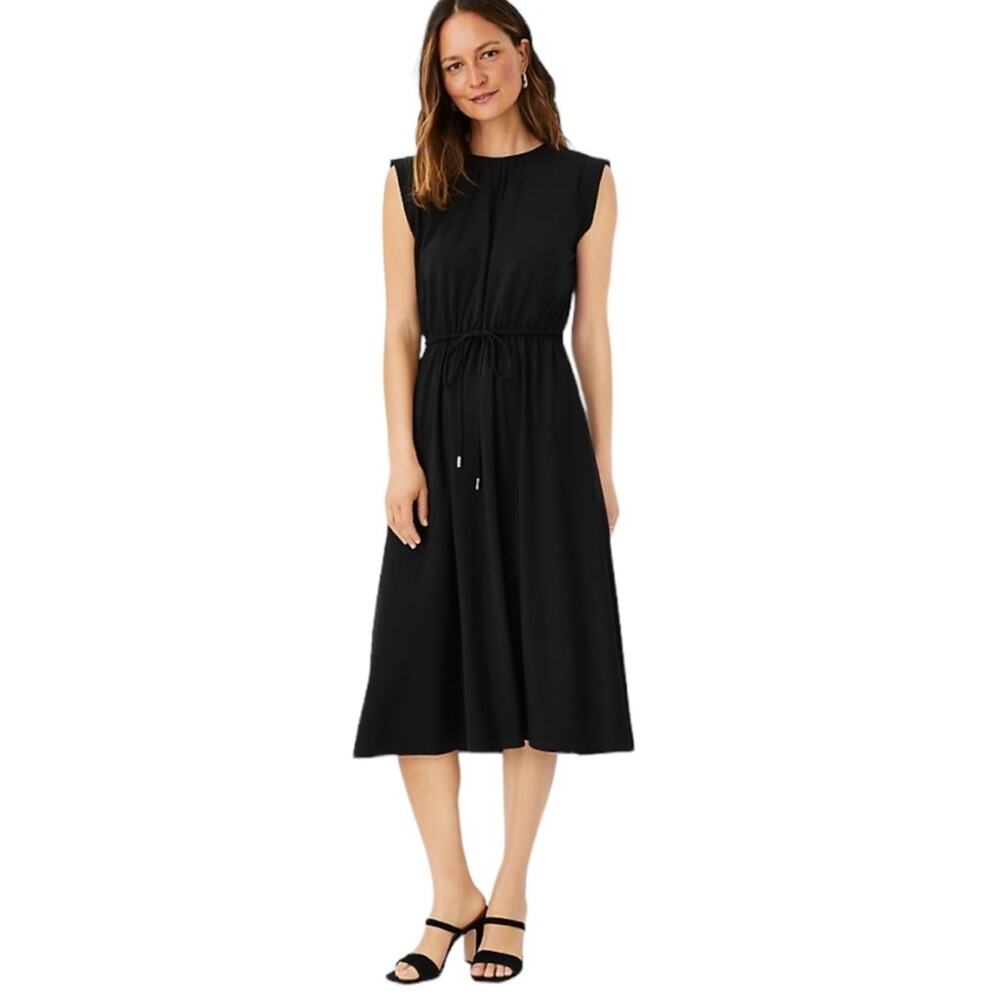 NWT Ann Taylor Ponte‎ Drawstring Waist Maxi Dress black Sz XS